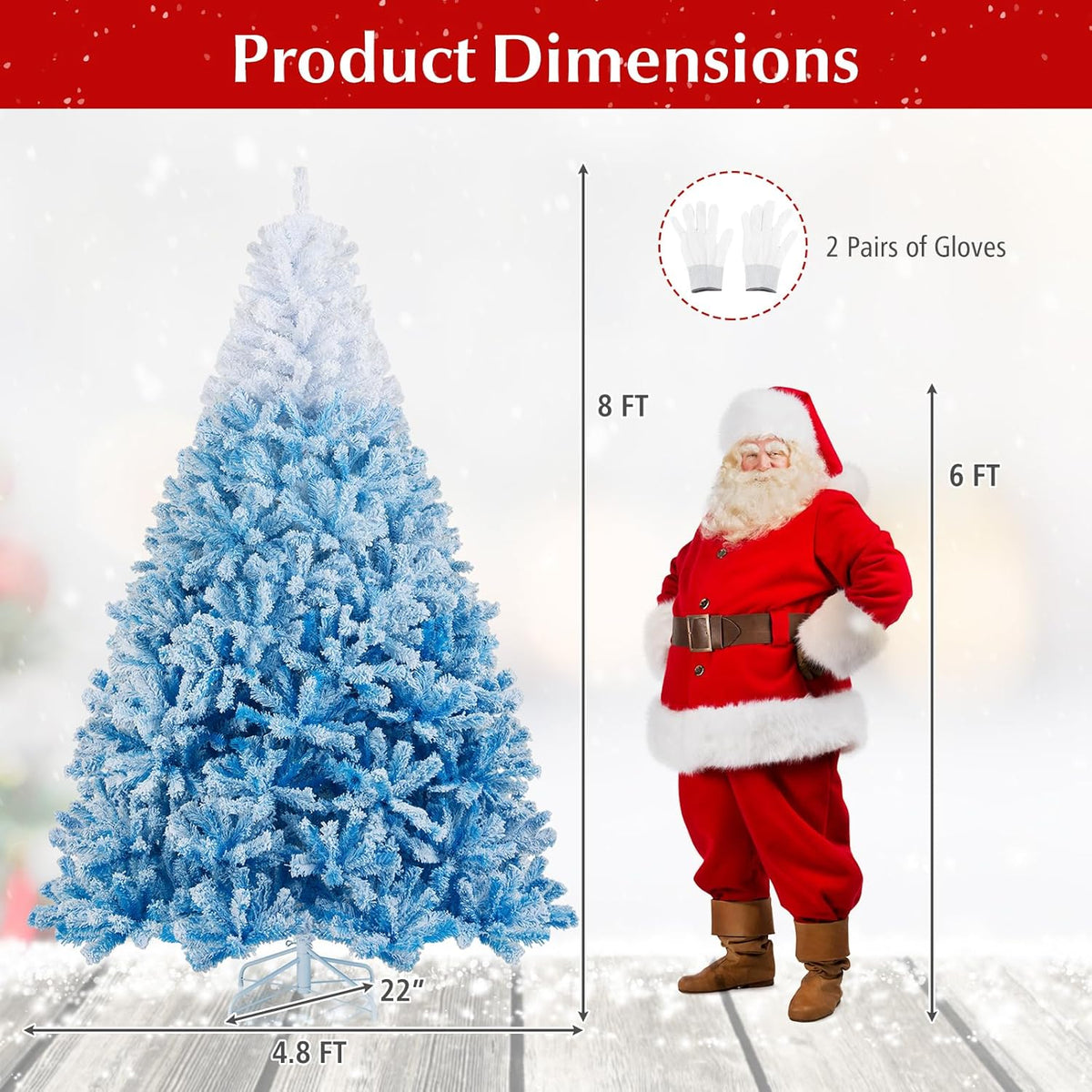 Lucktree Snow Flocked Christmas Tree with Lush Branch Tips & Foldable Metal Stan ( Blue Gradient & White )
