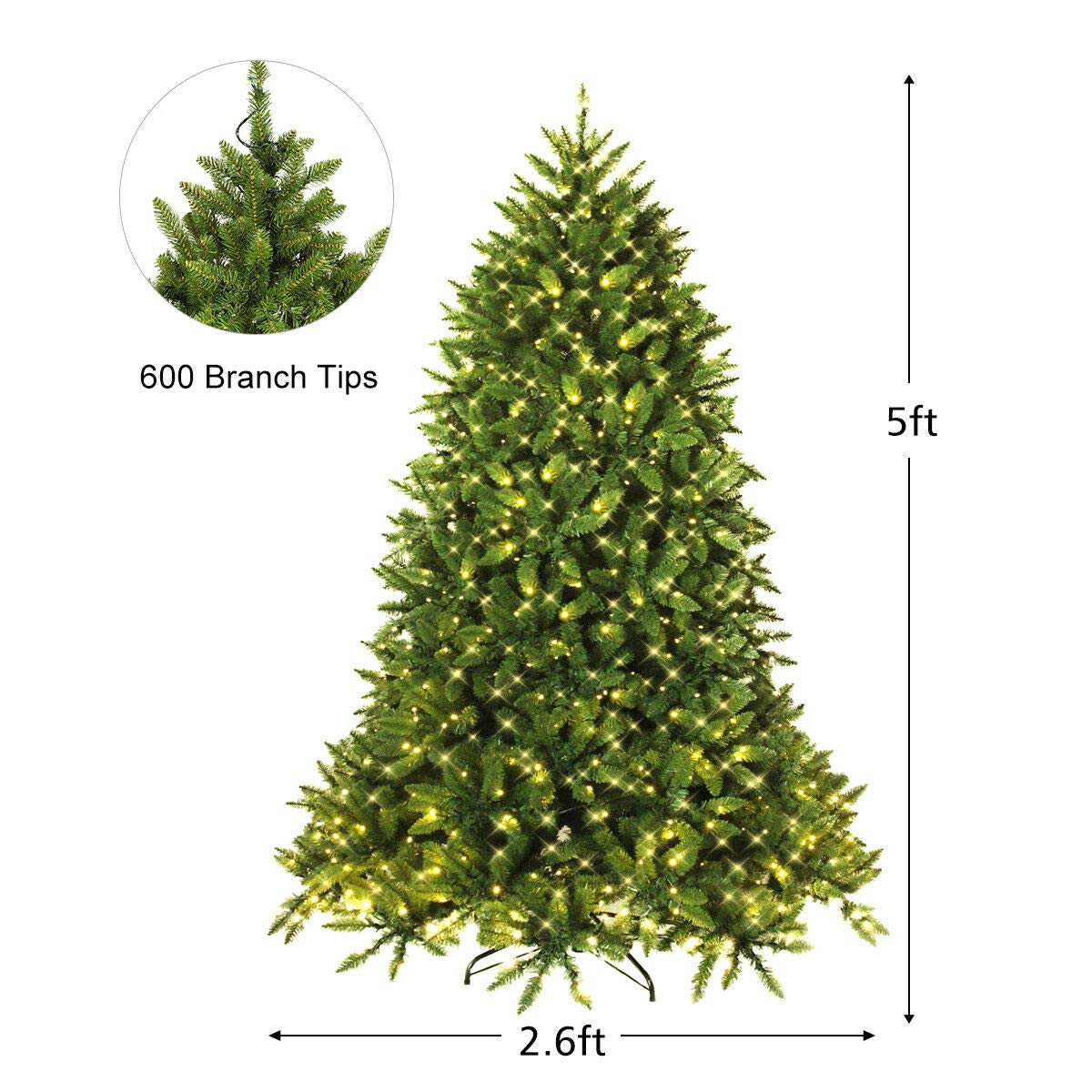 5ft Prelit Christmas Tree, Premium Hinged Artificial Fir Tree - LucktreeUS