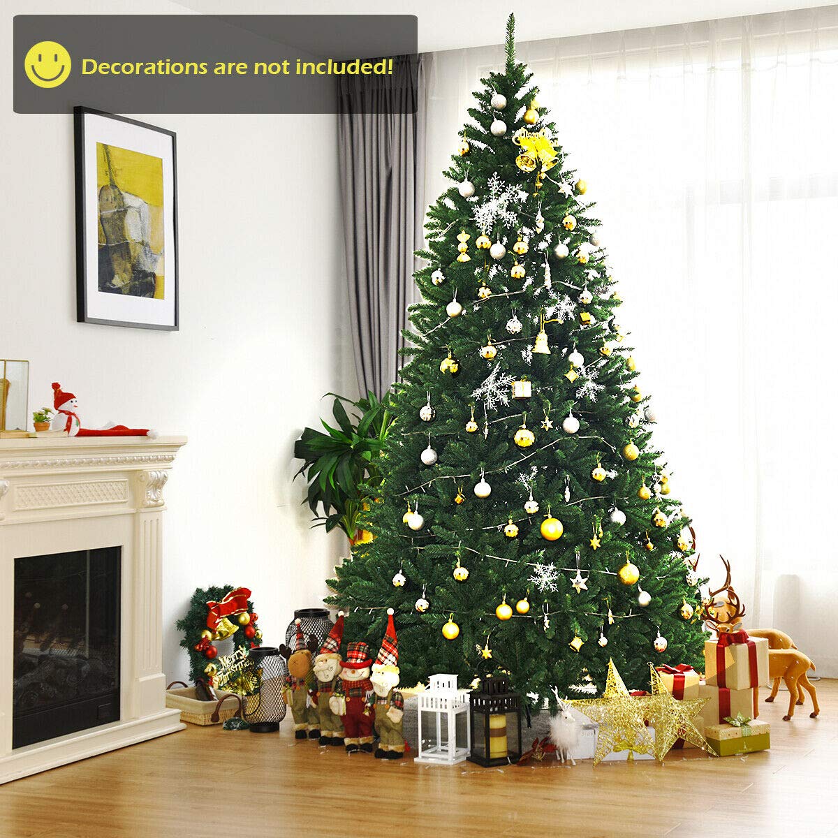 9ft Artificial Douglas Christmas Tree, Unlit Hinged Pine Tree, with 3594 Branch Tips and Solid Metal Stand - LucktreeUS