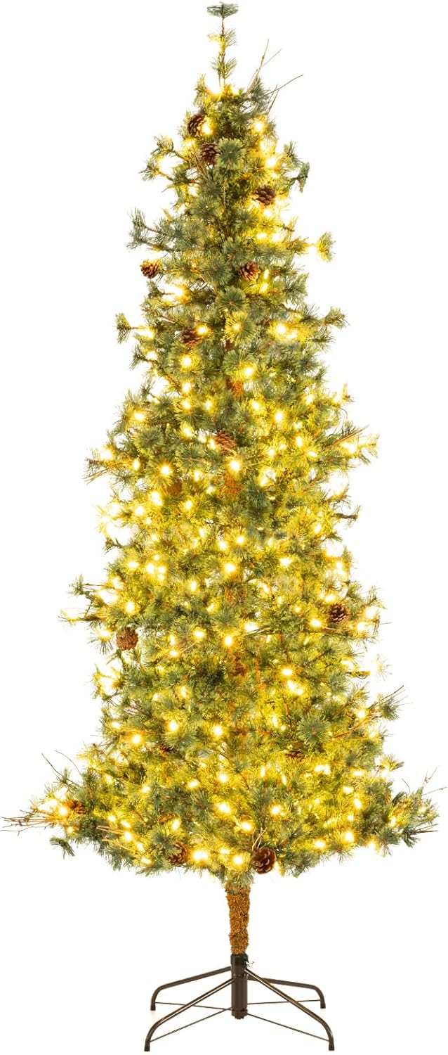 Lucktree Cashmere Christmas Tree with Pine Needles LED Lights with Bulb Cover