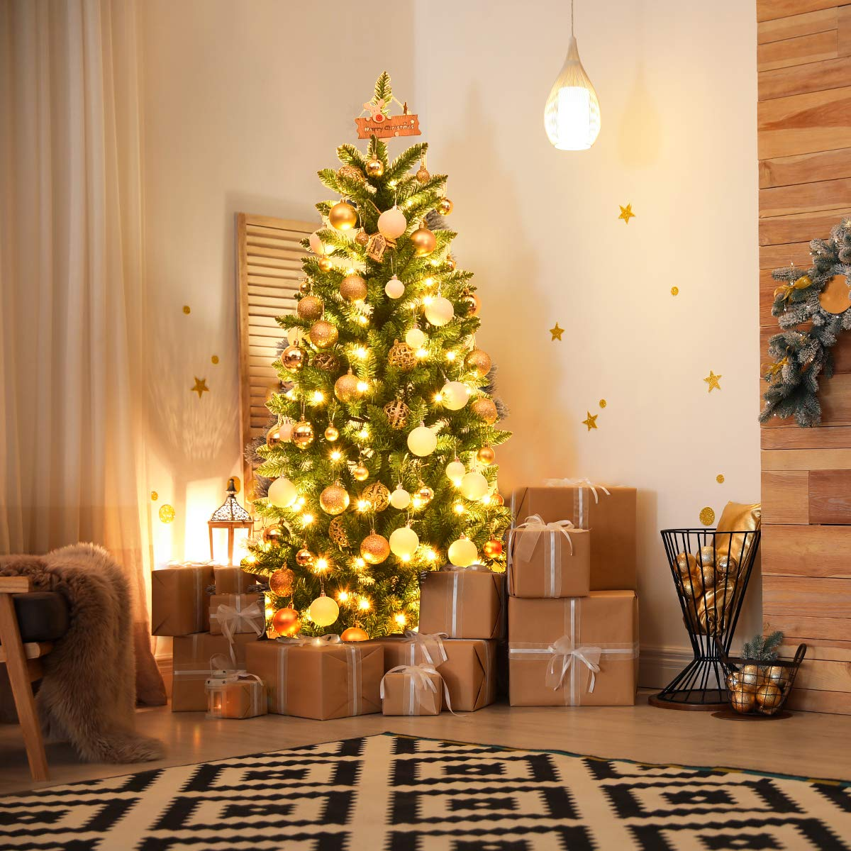 Lucktree 5ft Pre-lit Artificial Christmas Tree, Hinged Fir Pencil Christmas Tree with Lights - LucktreeUS