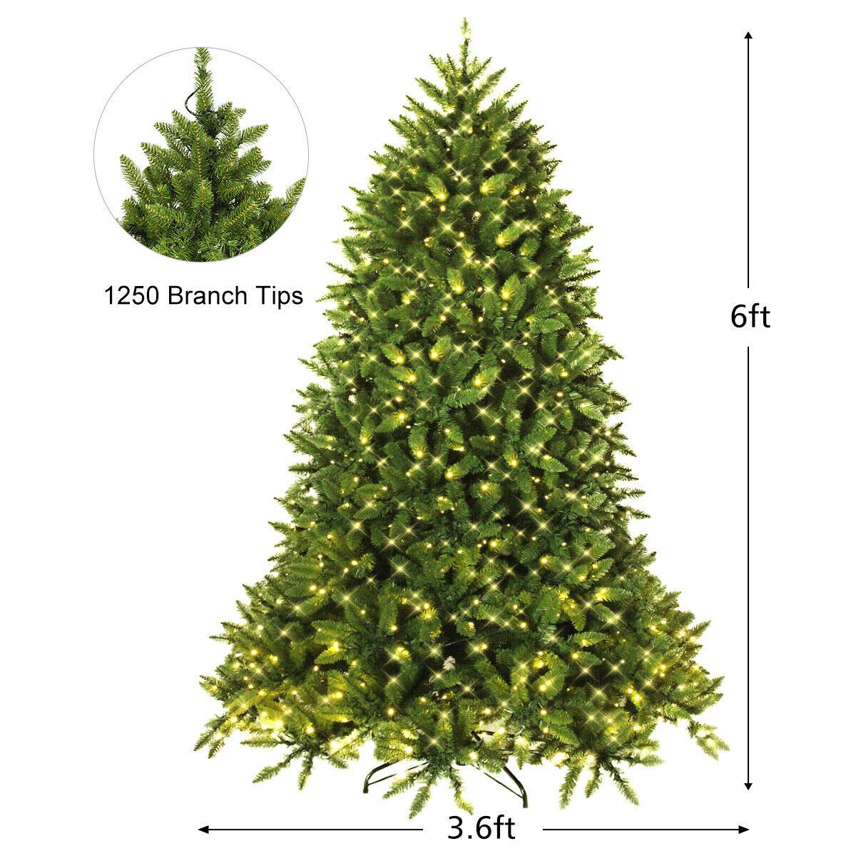 6ft Prelit Christmas Tree, Premium Hinged Artificial Fir Tree - LucktreeUS