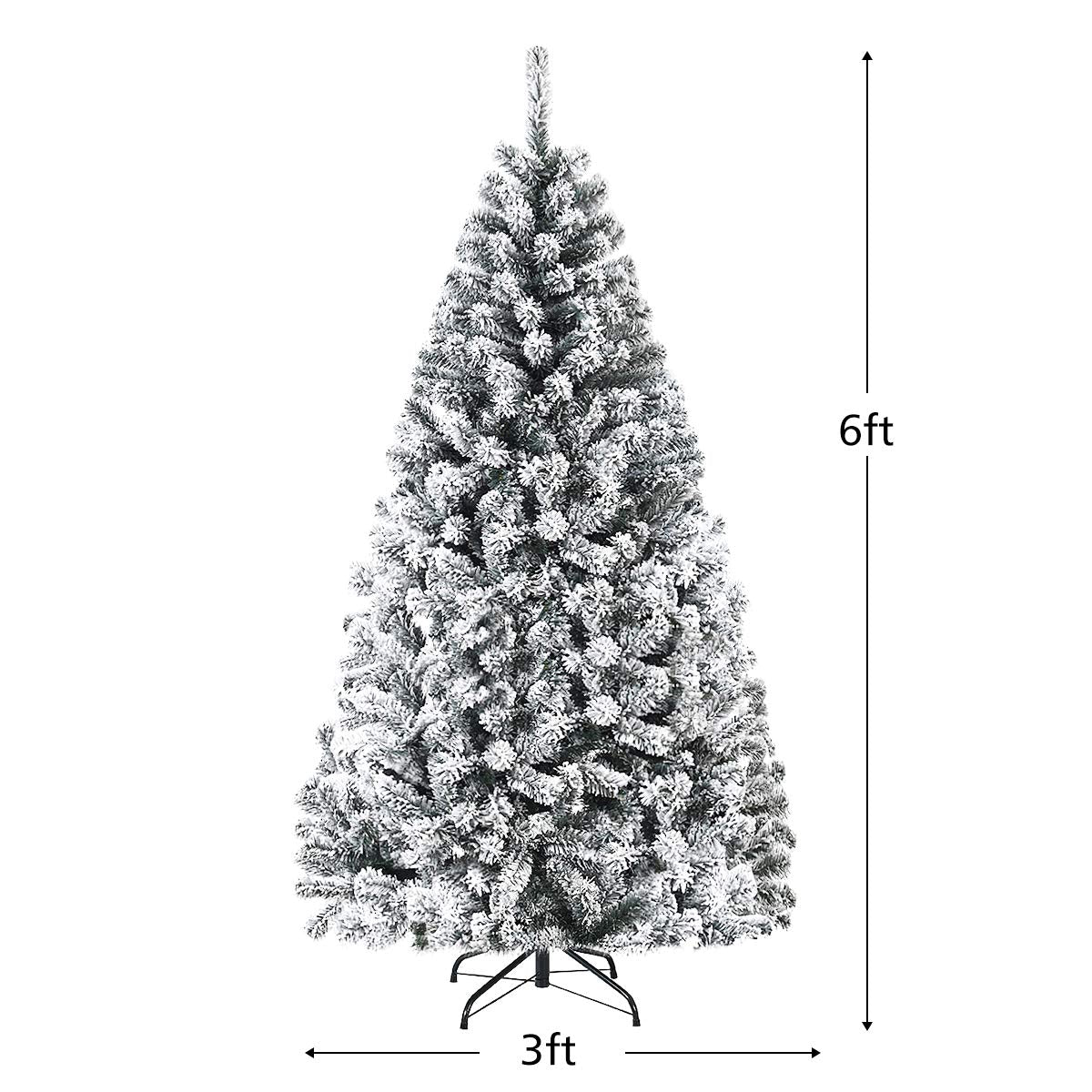 6FT/9FT  Snow Flocked Christmas Tree, Hinged Pine Tree - LucktreeUS