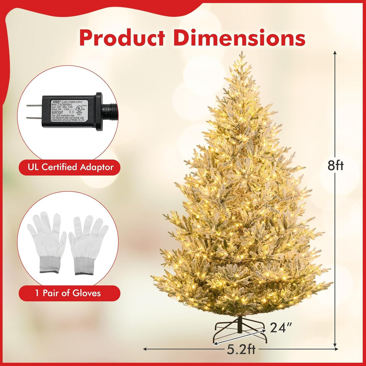 Lucktree 6FT / 7FT / 8FT Pre-Lit Snow Flocked Christmas Tree | Holiday Home Office Decoration