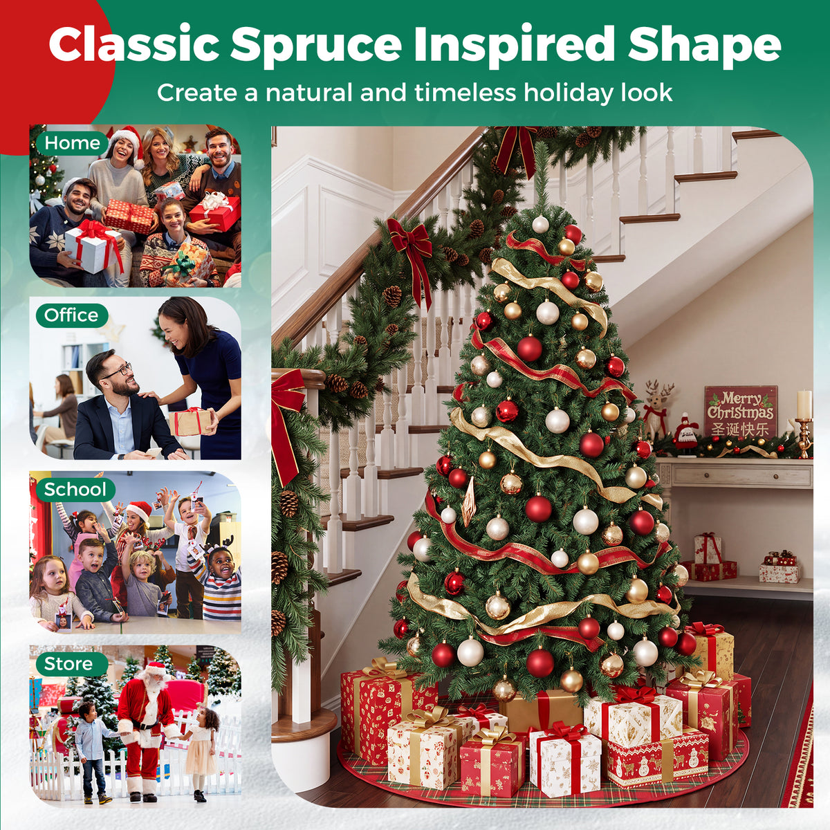 180 CM Artificial Christmas Tree, Hinged, Unlit, Green