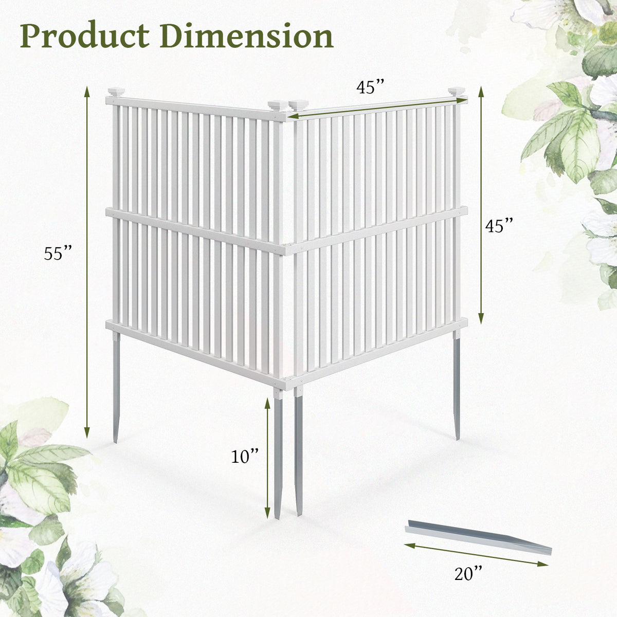 Outdoor Air Conditioner Fence, 113 x 114 cm Vinyl Privacy Screen with Metal Ground Stakes