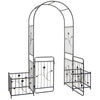 87" Steel Garden Arch with Planter Beds, Dig-Free Wedding Arbor w/Lockable Gates for Vines