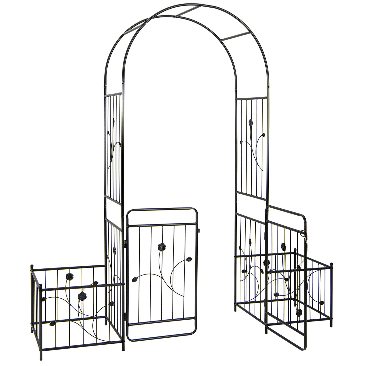 87" Steel Garden Arch with Planter Beds, Dig-Free Wedding Arbor w/Lockable Gates for Vines