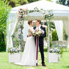 Wooden Garden Arbor with Planter Boxes, White Trellis Archway for Climbing Plants & Decorations