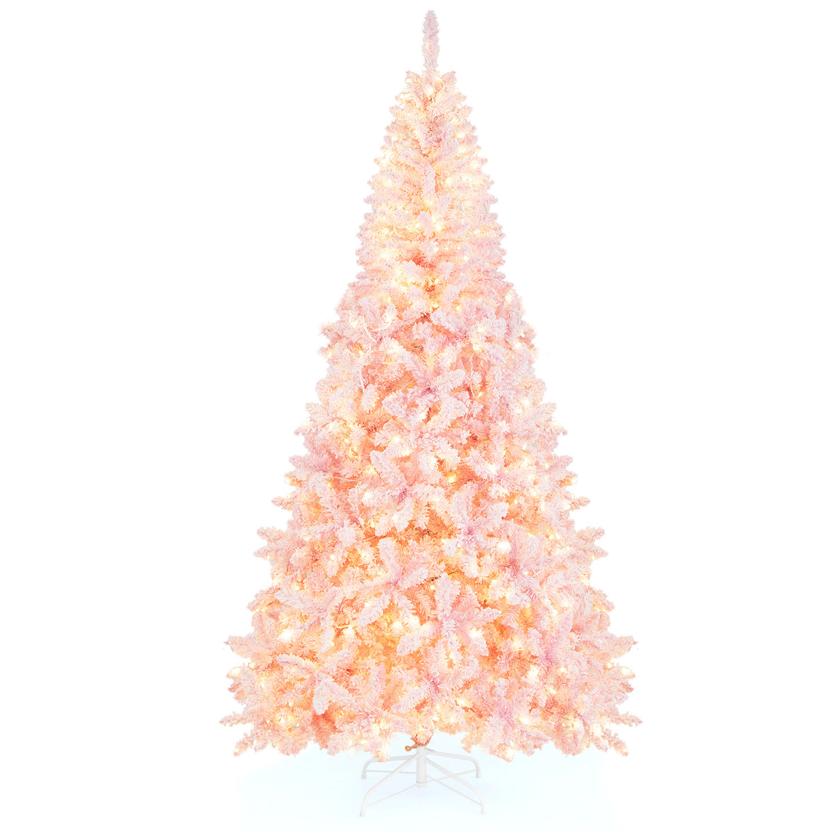 7.5 FT Pre-Lit Artificial Christmas Tree with Snow Flocked Pink Leaves