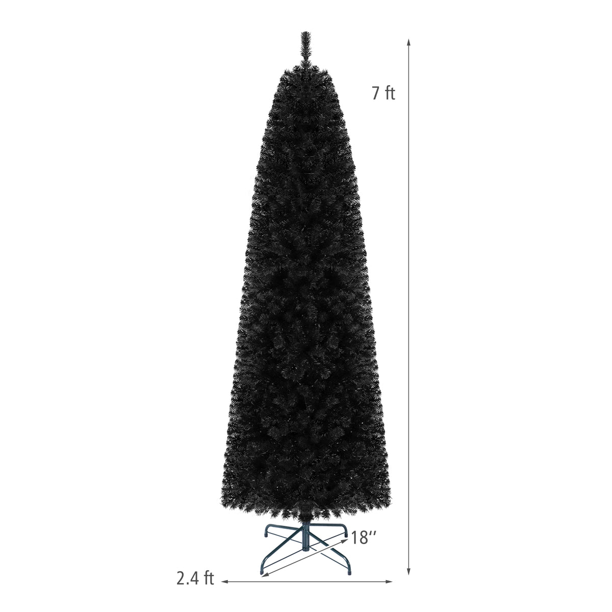 7/8 FT Pre-Lit Black Christmas Tree, Slim Artificial Halloween & Xmas Tree