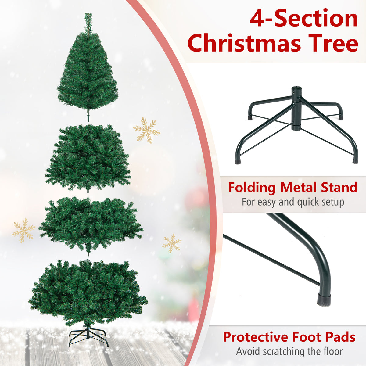 5/6/7/8 FT Artificial Christmas Tree, Unlit Full Xmas Pine Tree with 350/650/950/1138 Branch Tips & Folding Metal Stand