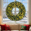 60” Large Pre-lit Christmas Wreath, Artificial Christmas Wreath with 680 Snowy Branch Tips