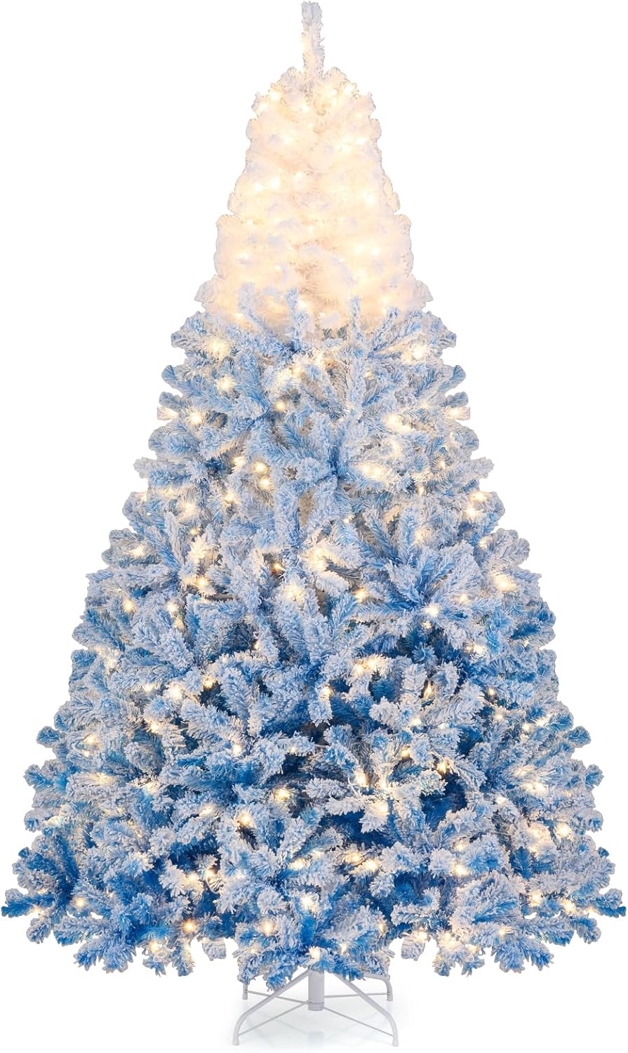 Lucktree Pre-Lit Snow Flocked Christmas Tree | Artificial Hinged Xmas Full Tree