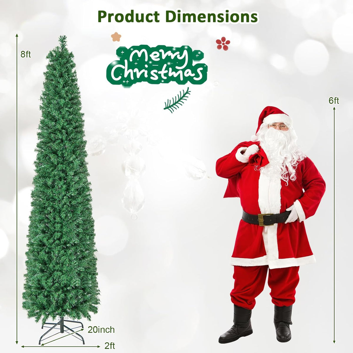 Lucktree 6ft / 7ft / 8ft Fiber Optic Pencil Christmas Tree Xmas Full Tree for Home Office Holiday Decor