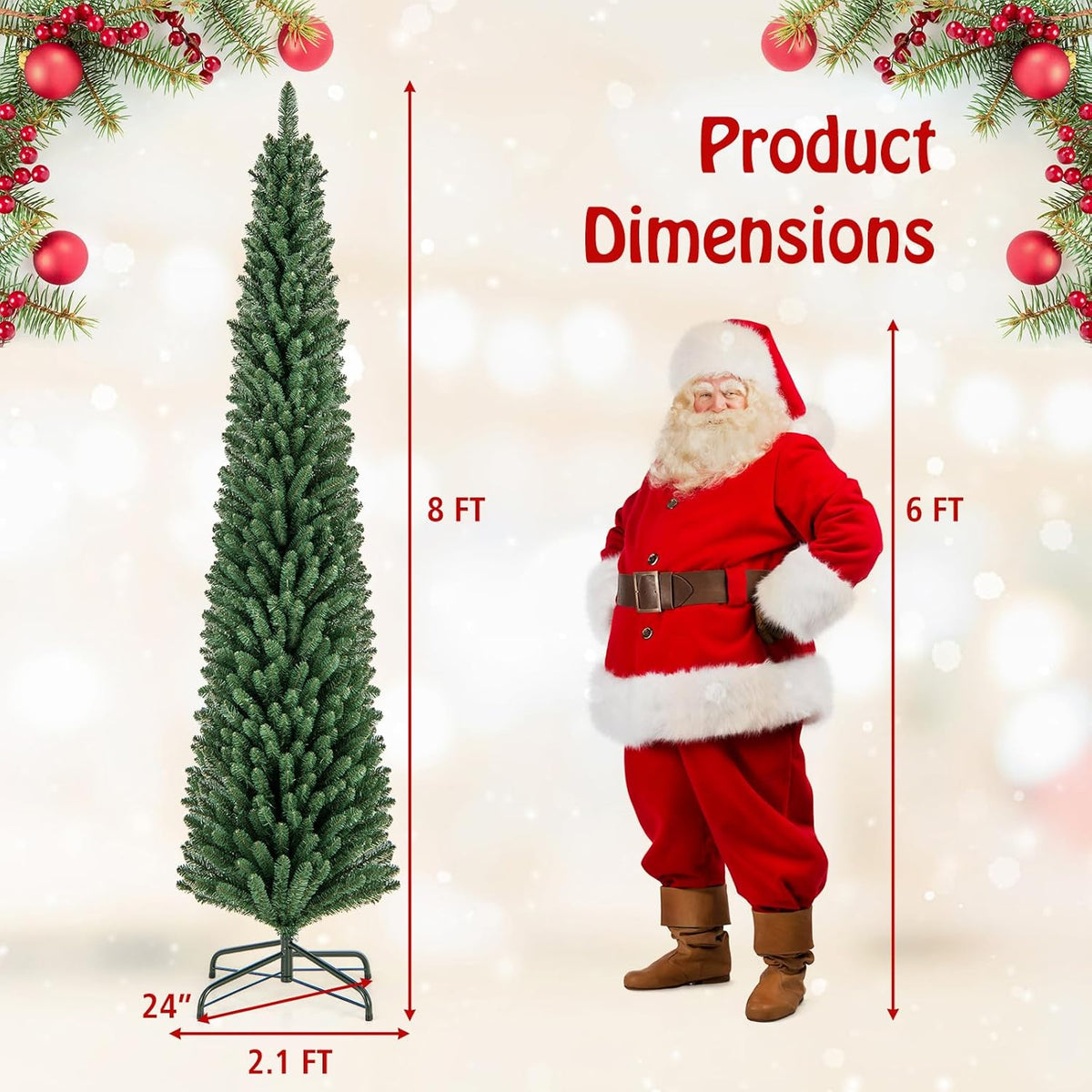 Lucktree 5ft / 6ft / 7ft / 8ft Artificial Skinny Xmas Tree with Quick Shape Technology