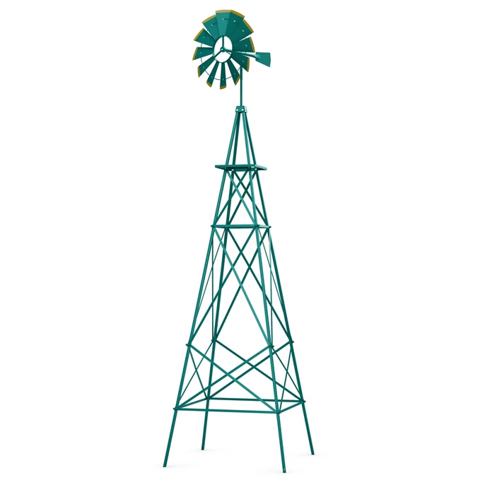 8ft Steel Windmill, Farmhouse Windmill Decoration with Directional Vane