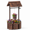 Rustic Outdoor Garden Decoration with Solid Fir Wood Construction, Wooden Wishing Well Planter with Hanging Bucket