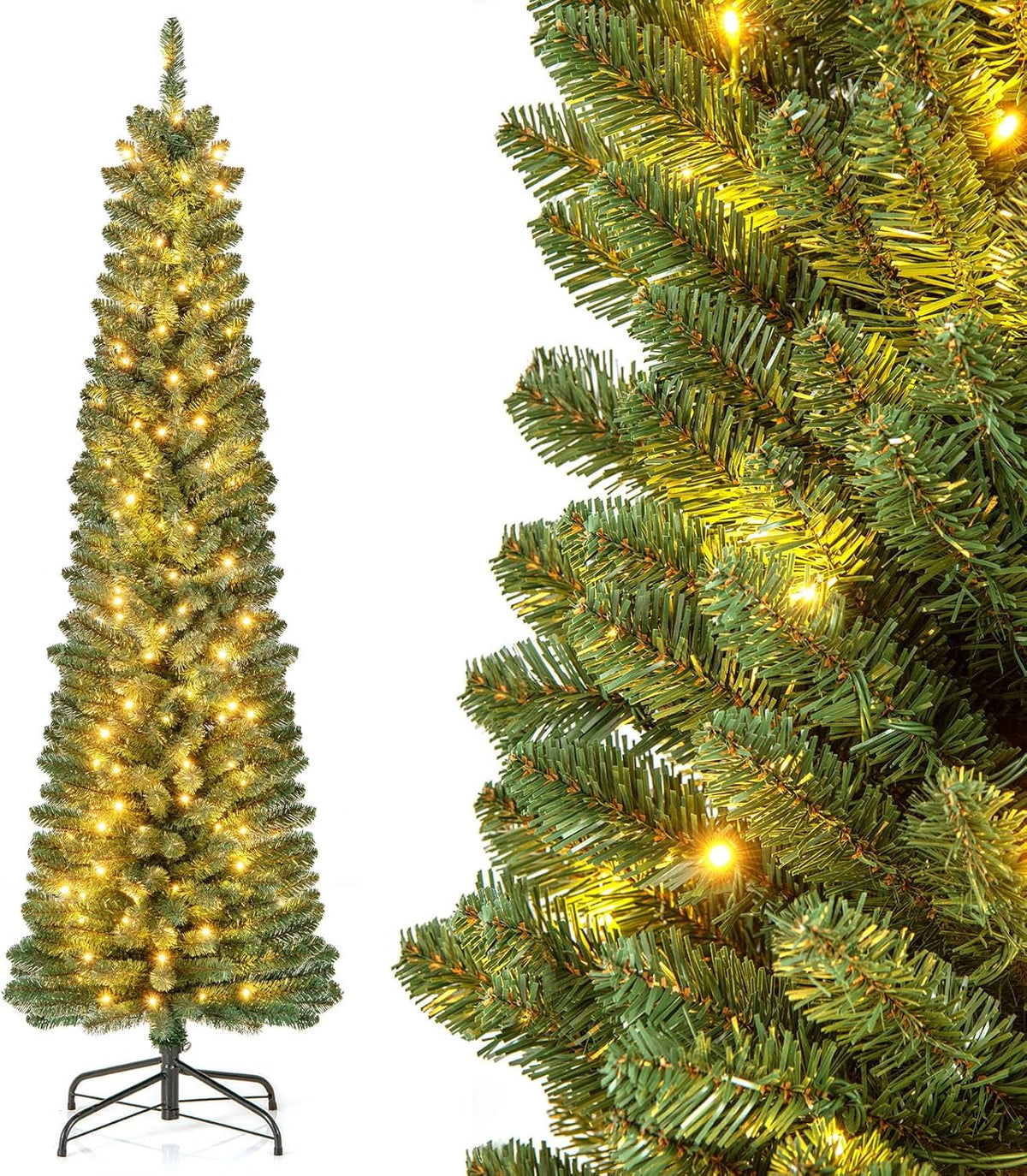 Lucktree Pre-Lit Slim Pencil Christmas Tree Slender Holiday Tree for Home Office Decoration