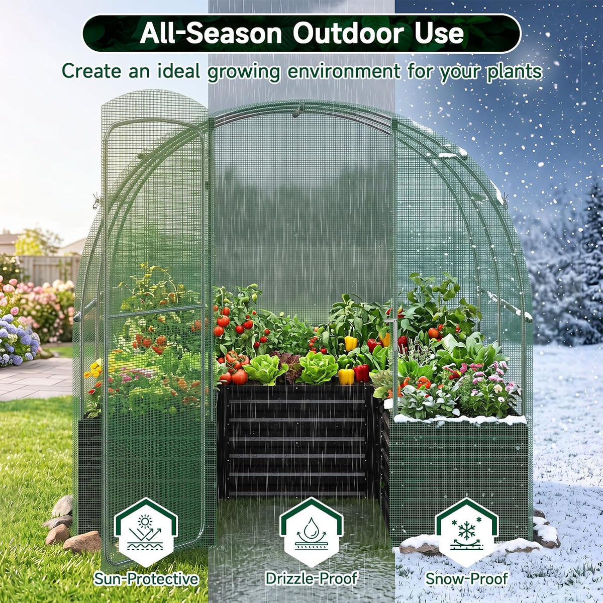 Lucktree 6.5 x 6.5 Ft Walk-in Greenhouse with Raised Garden Bed | Plant Hot House with Galvanized Steel Frame