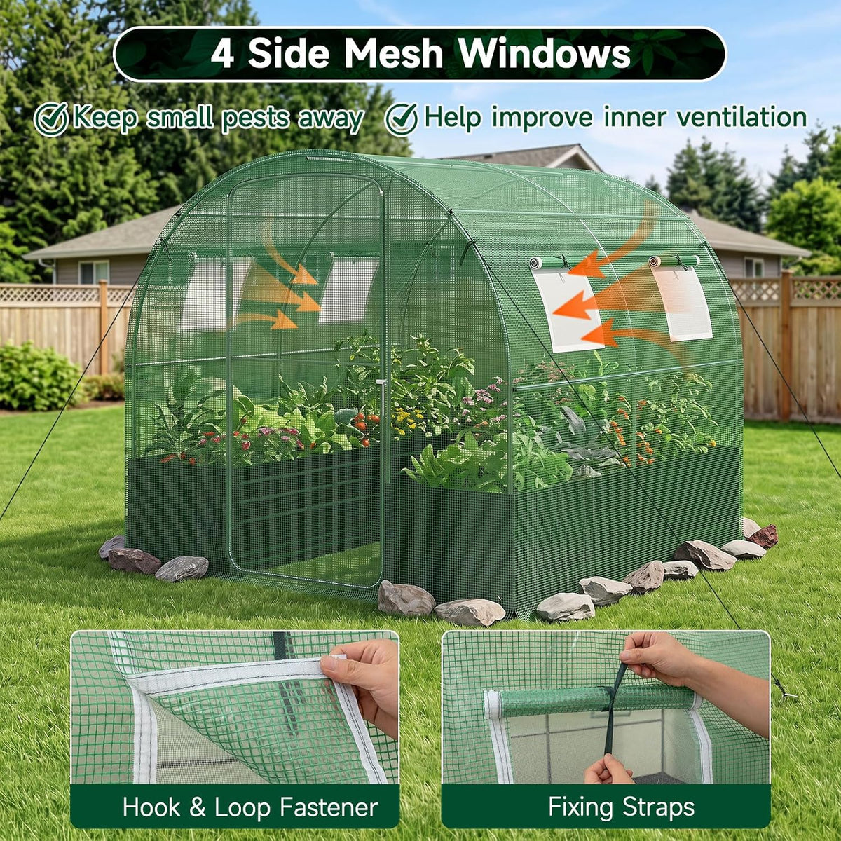 Lucktree 6.5 x 6.5 Ft Walk-in Greenhouse with Raised Garden Bed | Plant Hot House with Galvanized Steel Frame