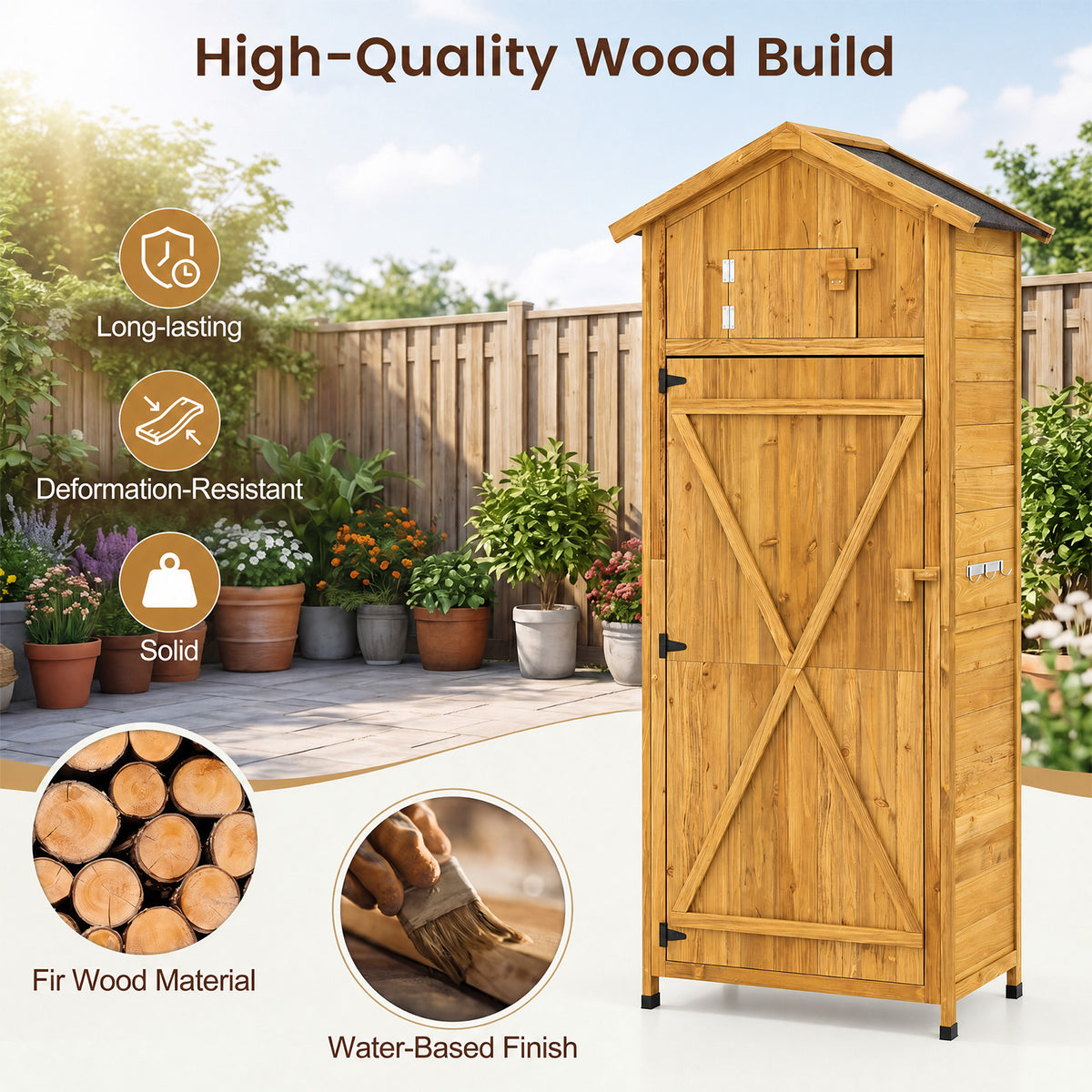 Outdoor Storage Shed, 70" Vertical Garden Shed Cabinet, Gray