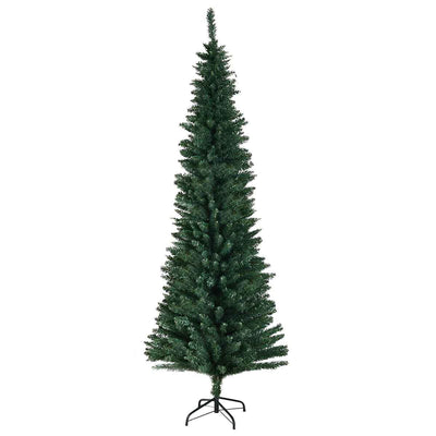 5/6/7/8/9 FT Slim Pencil Artificial Christmas Tree, Unlit Green Xmas Tree with Lush PVC Branch Tips