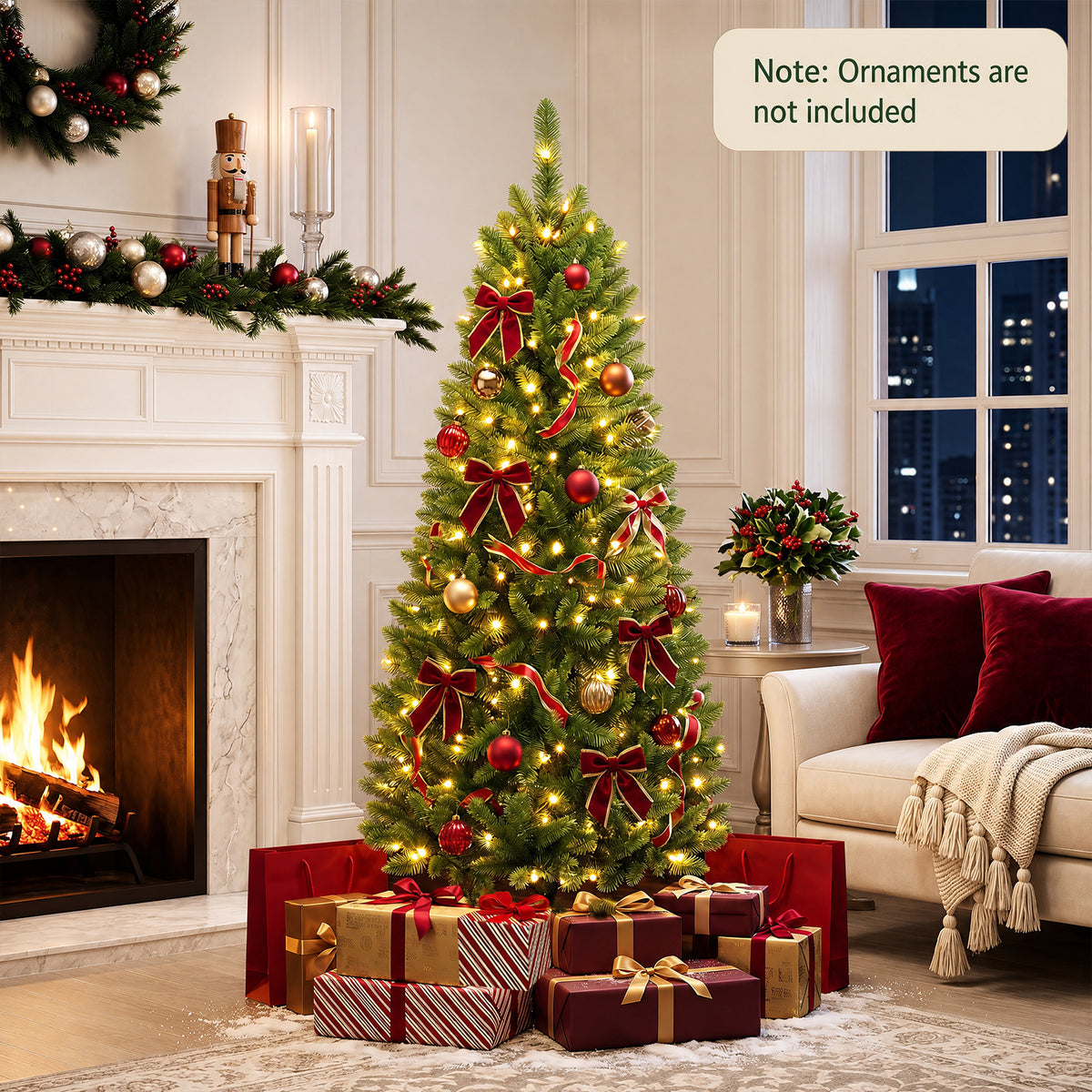 5FT/6FT/6.9FT Artificial Christmas Tree, Modern Christmas Tree w/ LED Lighting