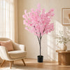 6.5FT Artificial Cherry Blossom Tree, Faux Pink Cherry Plant with Sturdy PE Trunk & Cement-Filled Nursery Pot