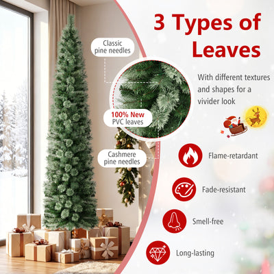 7FT Pre-lit Pencil Christmas Tree, Slim Artificial Xmas Tree with 150 Warm White LED Lights