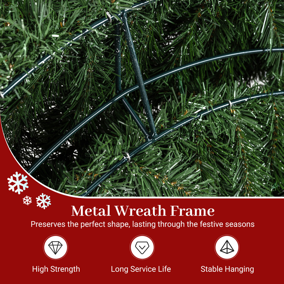 60” Large Pre-lit Christmas Wreath, Artificial Christmas Wreath with 680 Snowy Branch Tips