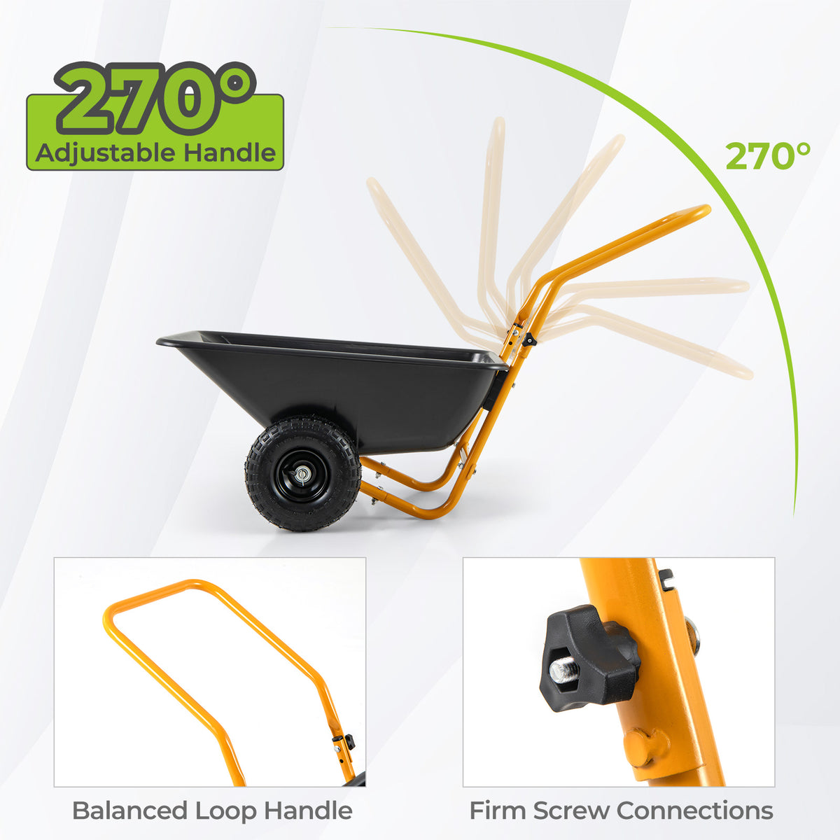 21-Gallon Dual-Wheel Wheelbarrow, Heavy-Duty Utility Cart with Pneumatic Tires and Foldable Handle