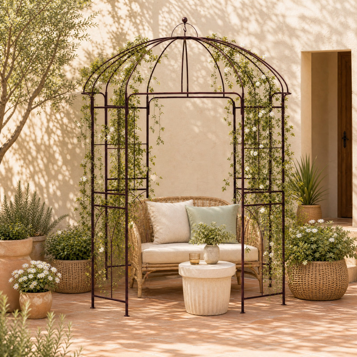 French Style Birdcage Garden Arbor, Heavy-Duty Metal Pergola Pavilion for Climbing Plants
