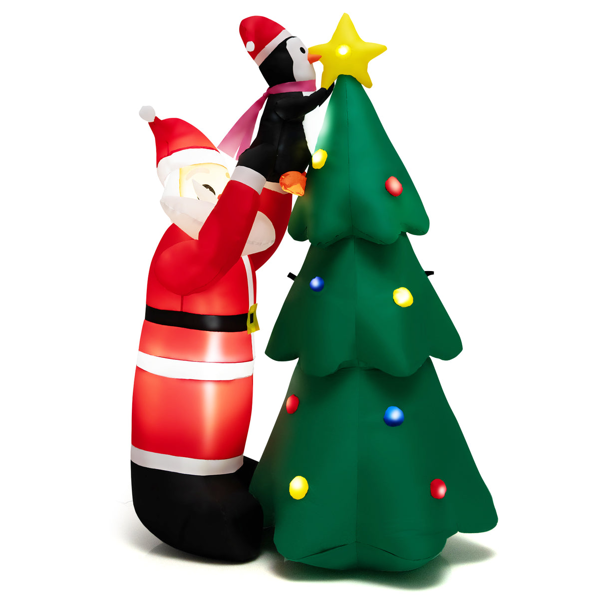 6FT Inflatable Christmas Decoration, Blow Up Christmas Tree & Santa Claus with Penguin