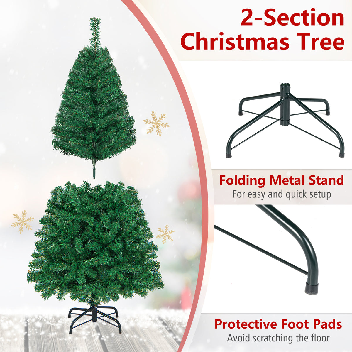 5/6/7/8 FT Artificial Christmas Tree, Unlit Full Xmas Pine Tree with 350/650/950/1138 Branch Tips & Folding Metal Stand