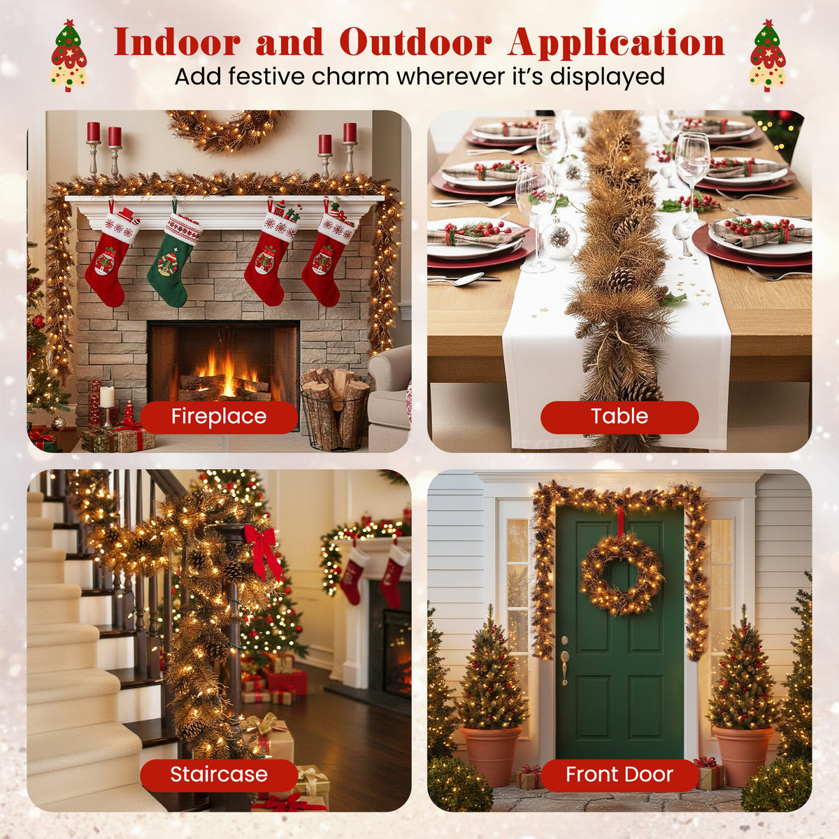9FT Pre-lit Artificial Christmas Garland, Christmas Garland with 35 Warm White LED Lights