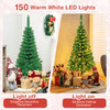 4.5 ft Snow Flocked Pencil Christmas Tree, Pre-Lit Slim Xmas Tree with 226 Branch Tips