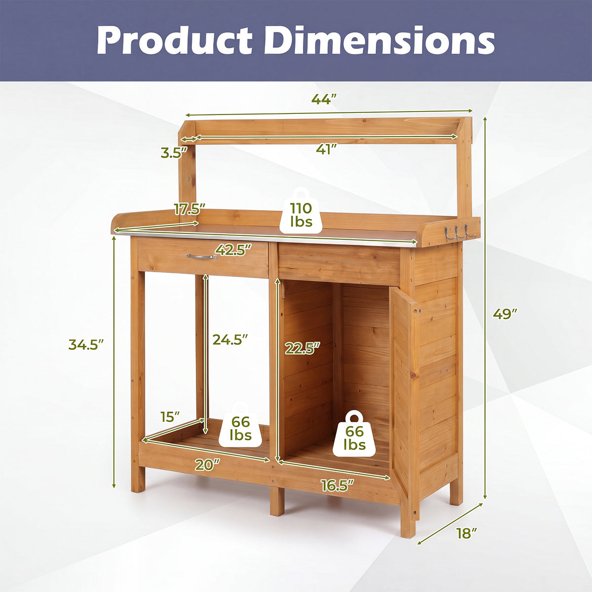 Wooden Potting Bench Table, Outdoor Garden Planting Table with Cabinet Drawer