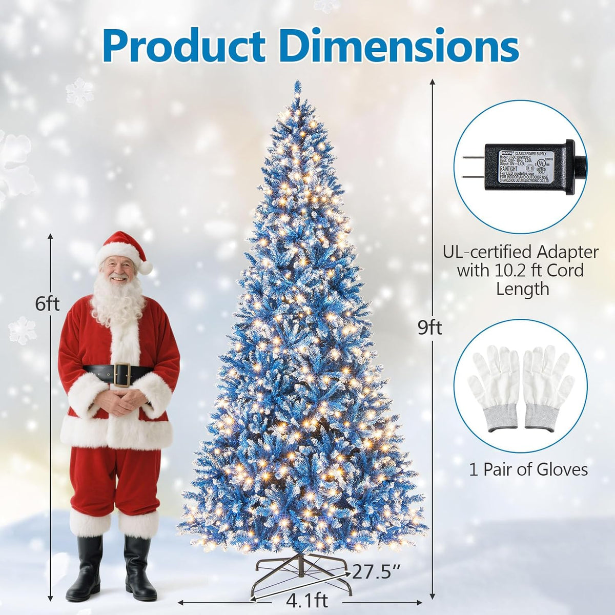 Lucktree Blue Hinged Xmas Tree with Frosted PVC Branch Tips & Warm White LED Lights