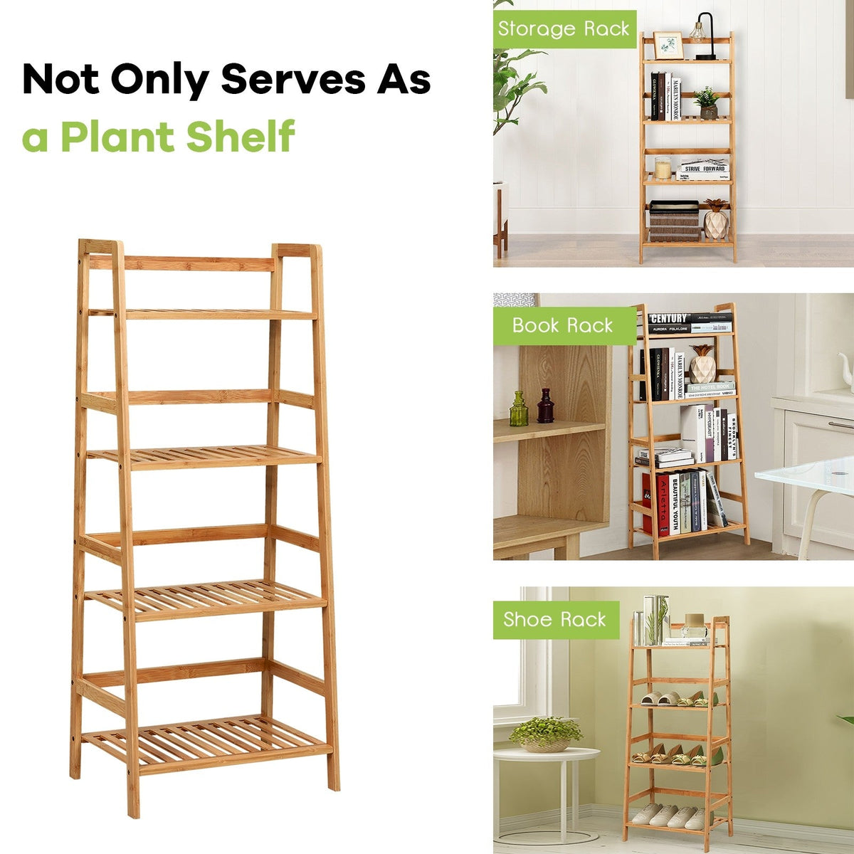 4-Tier Ladder Shelf Plant Stand, Bamboo Flower Pots Holder Display Rack - Lucktree