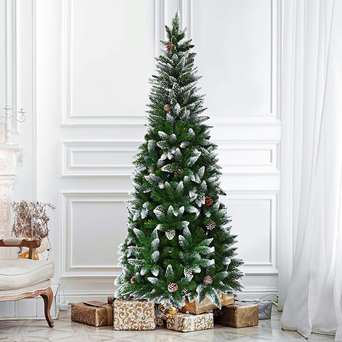 5ft, 6FT 7.5FT Artificial Pencil Christmas Tree - LucktreeUS