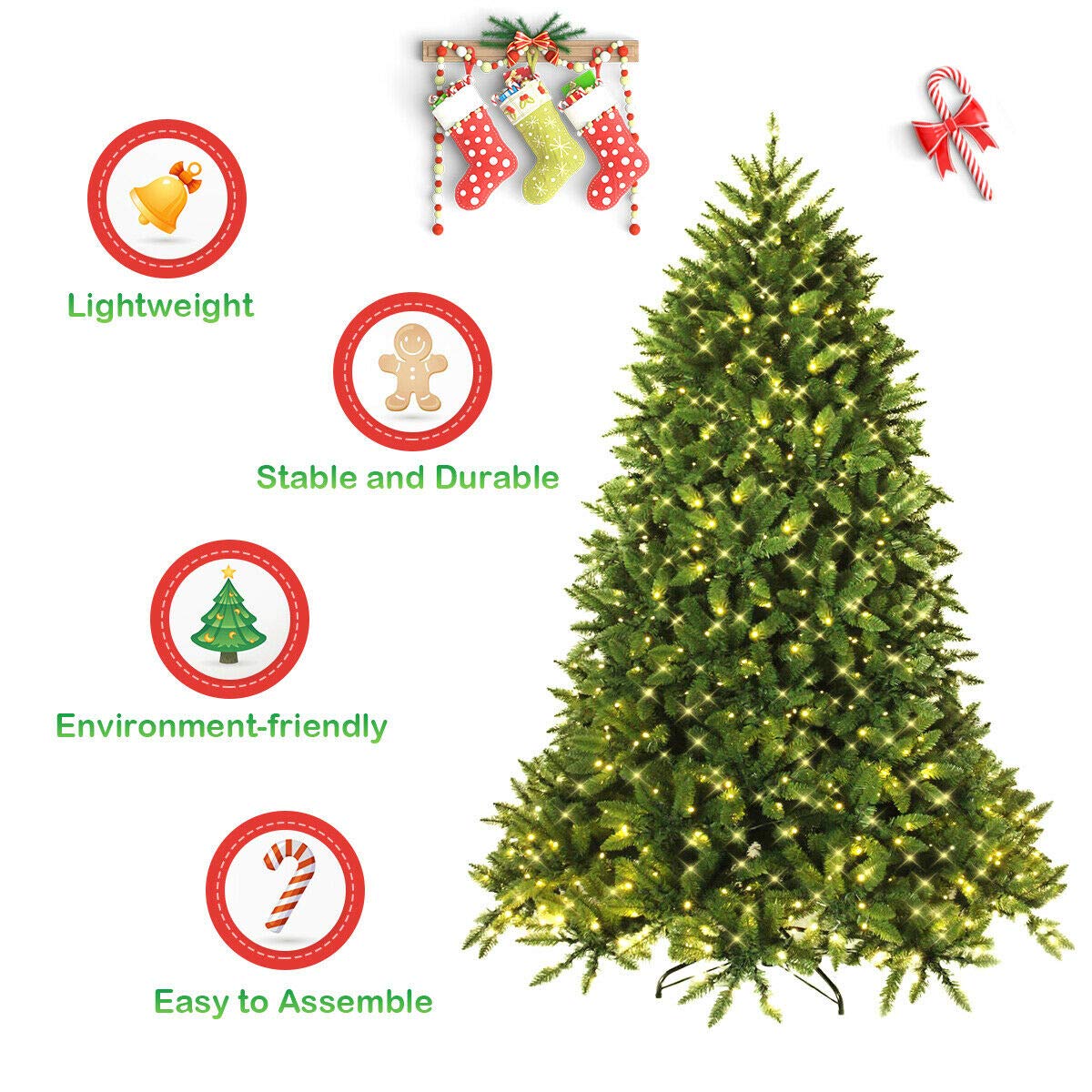 5ft Prelit Christmas Tree, Premium Hinged Artificial Fir Tree - LucktreeUS