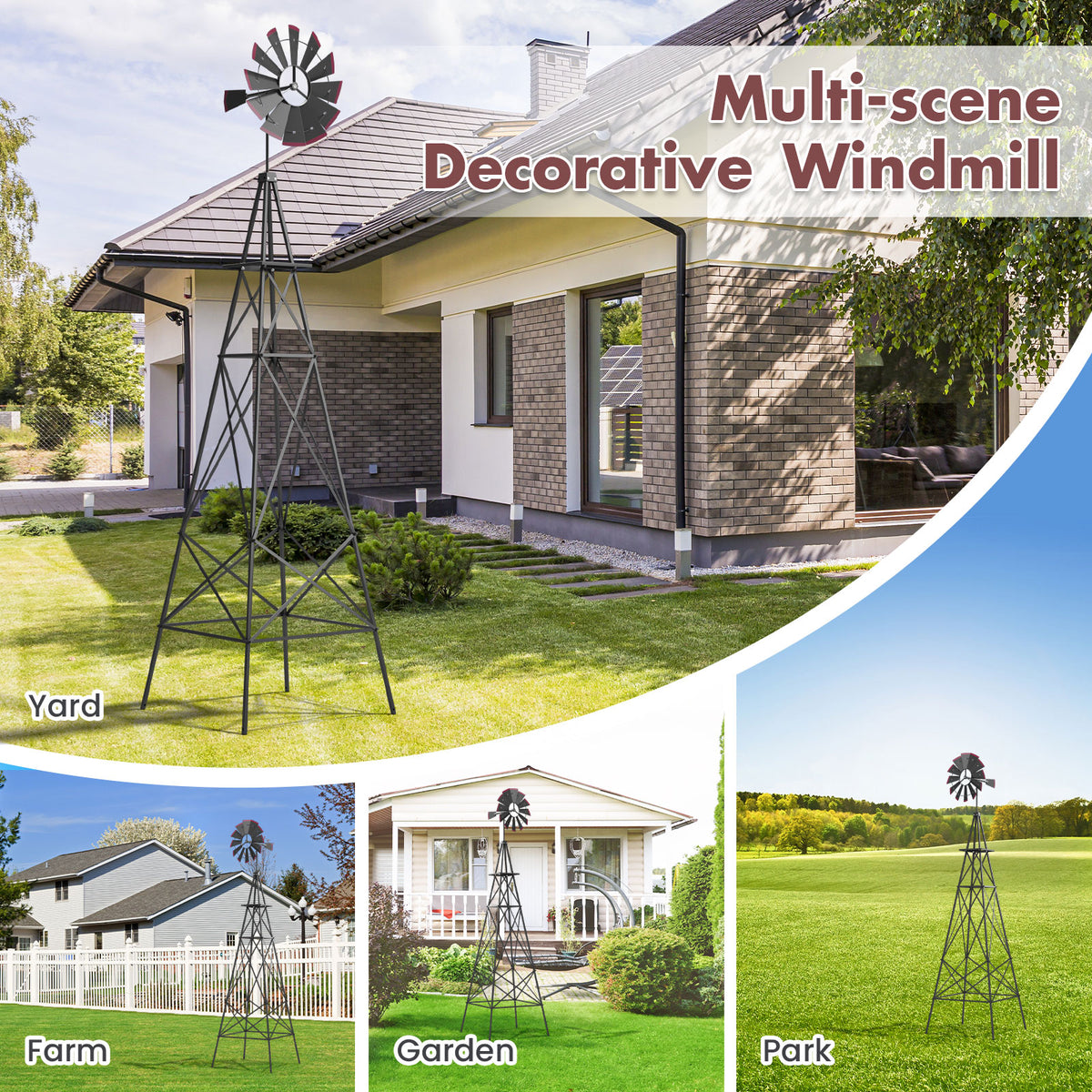 8ft Steel Windmill, Farmhouse Windmill Decoration with Directional Vane