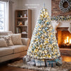 7/6/8 FT Snow-Flocked Artificial Christmas Tree, Pre-lit Xmas Tree