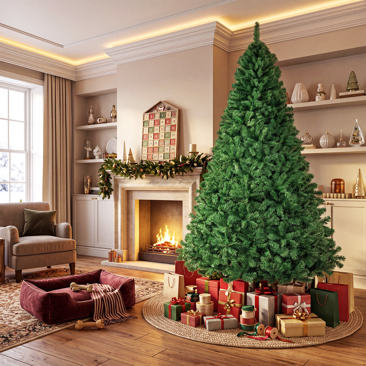 5/6/7/8 FT Artificial Christmas Tree, Unlit Full Xmas Pine Tree with 350/650/950/1138 Branch Tips & Folding Metal Stand