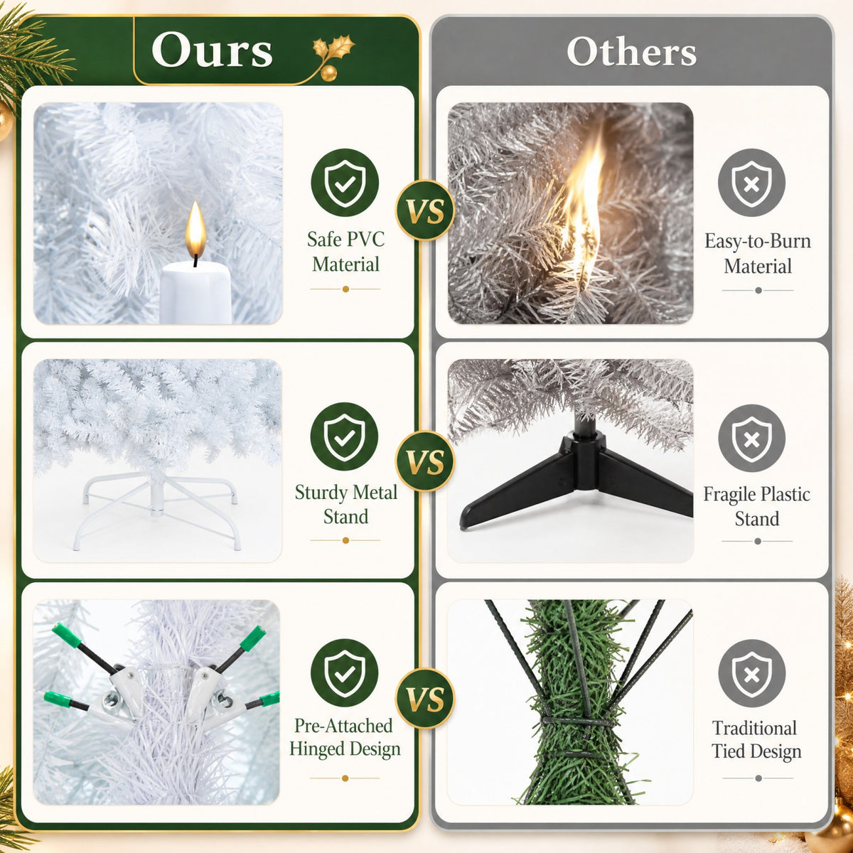 7 FT Christmas Pencil Tree, Hinged Holiday Tree with 300 Warm White LED Lights