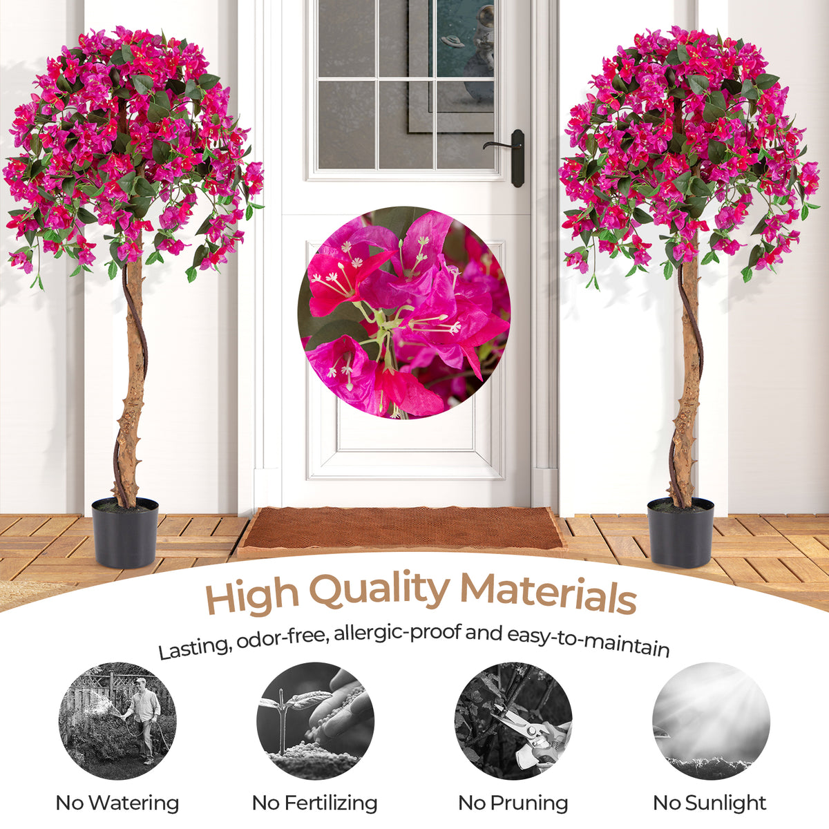 53" Artificial Bougainvillea Tree, Faux Silk Flower Plant in Pot with 576 Flowers & 288 Leaves