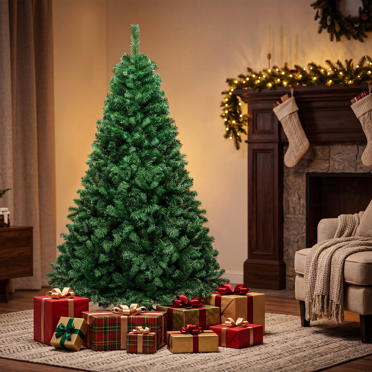 6 FT Artificial Christmas Tree Hinged Spruce with 650 Tips Foldable Metal Stand