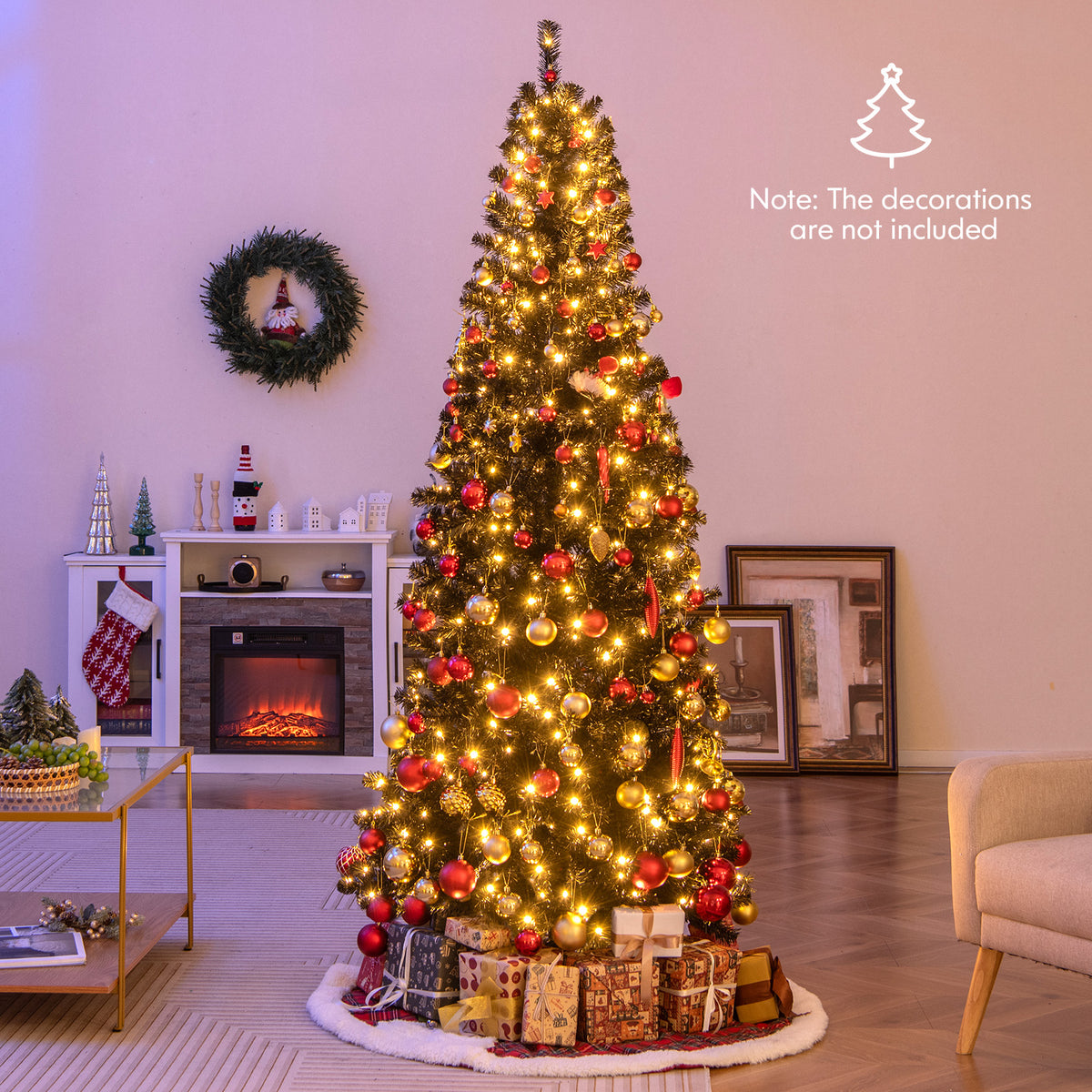 6FT Prelit Pencil Black Christmas Tree, Artificial Slim Xmas Tree with 618 Branch Tips