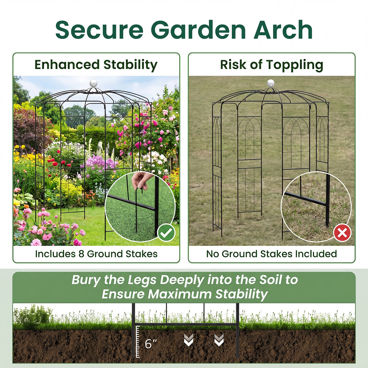 Birdcage Shape Gazebo, Garden Arch Trellis w/Hanging Hook for Climbing Plants